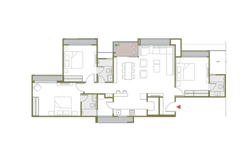 3 BHK Flat floor plan