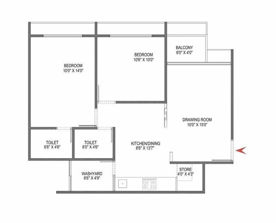 2 BHK Flat floor plan
