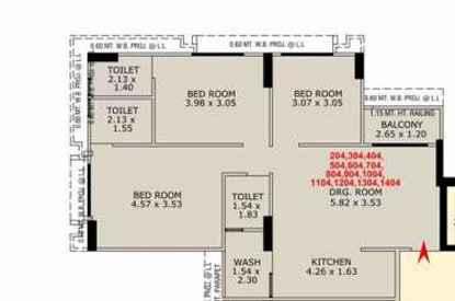 3 BHK Flat floor plan
