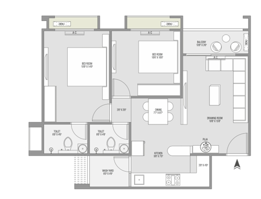 2 BHK Flat floor plan