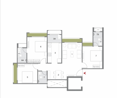 3 BHK Flat floor plan
