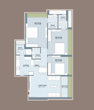 3 BHK Flat floor plan