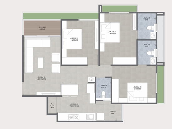 3 BHK Flat floor plan