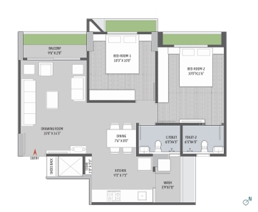 2 BHK Flat floor plan