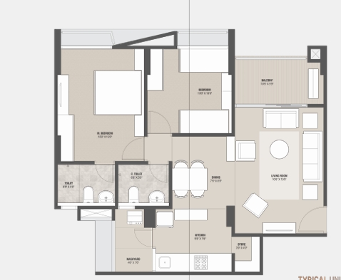 2 BHK Flat floor plan