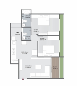 2 BHK Flat floor plan