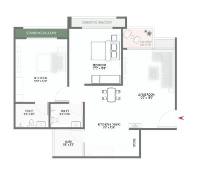 2 BHK Flat floor plan