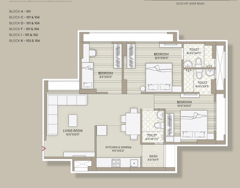 3 BHK Flat floor plan