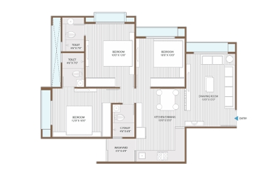 3 BHK Flat floor plan