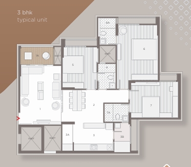 3 BHK Flat floor plan