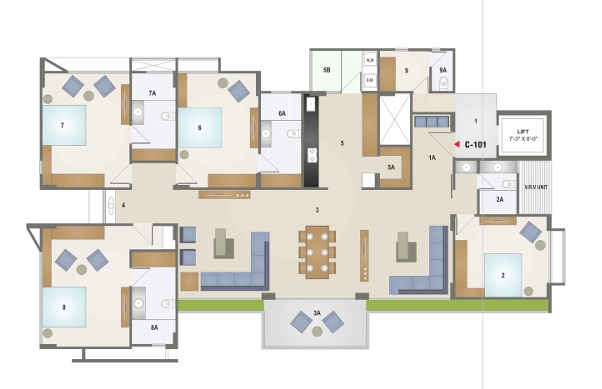 4 BHK Flat floor plan