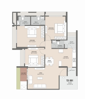 3 BHK Flat floor plan