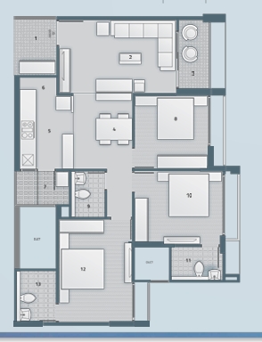 3 BHK Flat floor plan