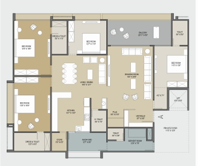 4 BHK Flat floor plan