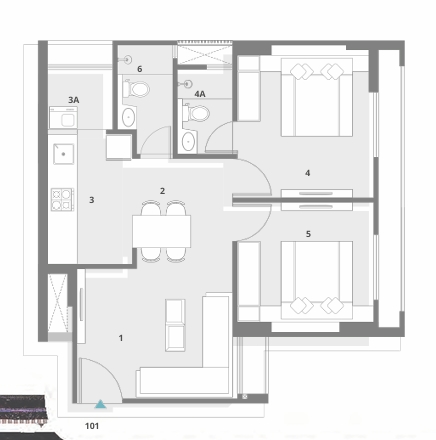 2 BHK Flat floor plan