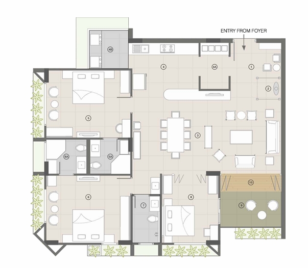 3 BHK Flat floor plan