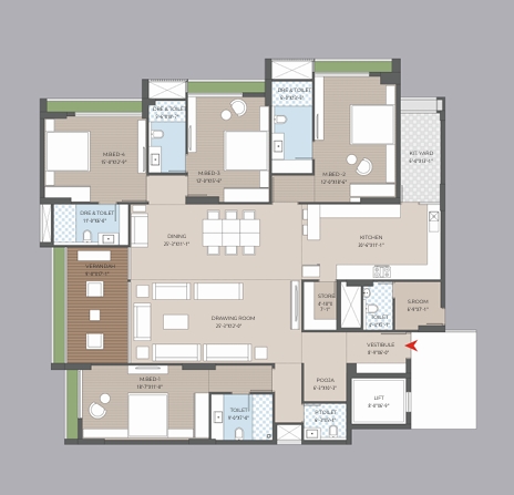 4 BHK Flat floor plan