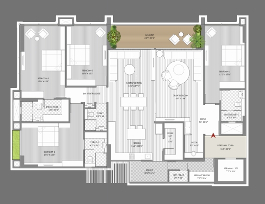 4 BHK Flat floor plan