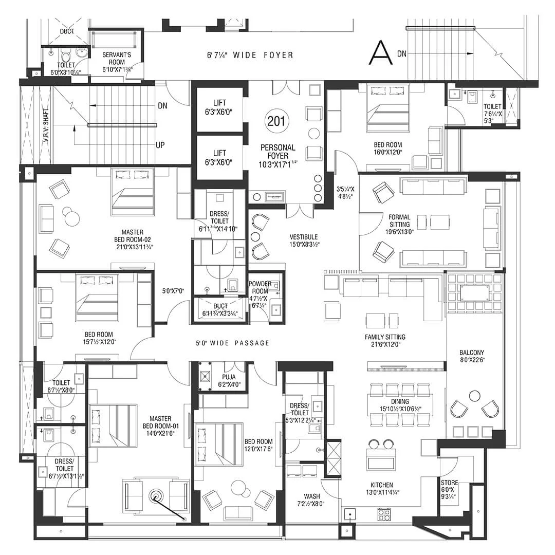 5 BHK Flat floor plan