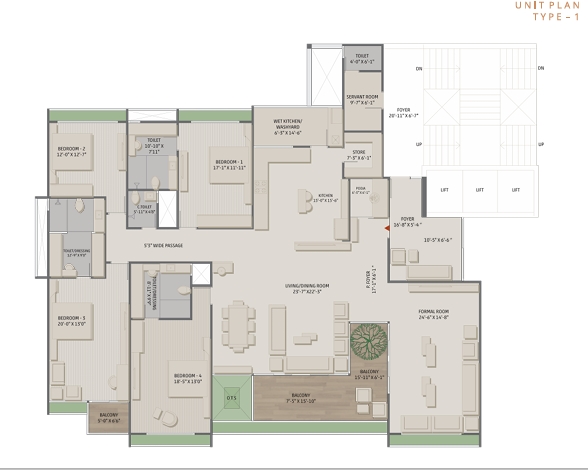 4 BHK Flat floor plan