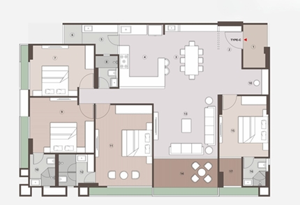 4 BHK Flat floor plan