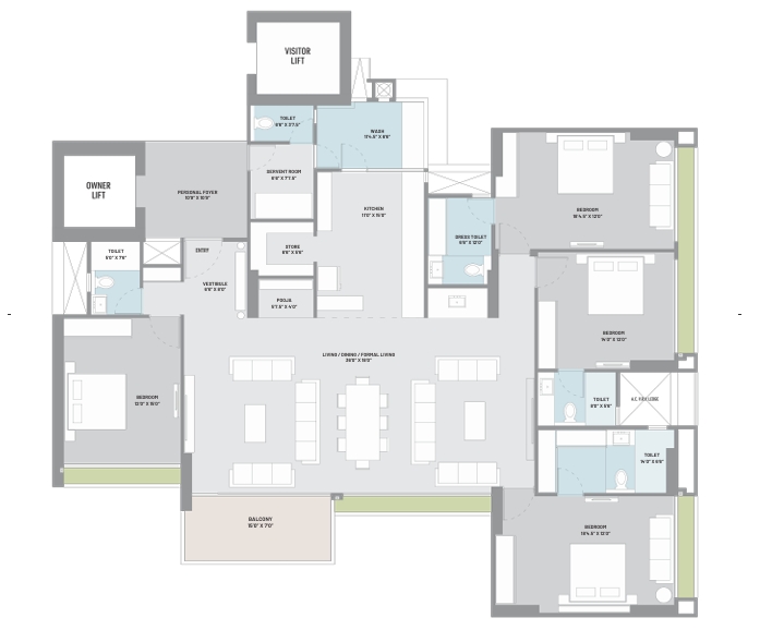 4 BHK Flat floor plan