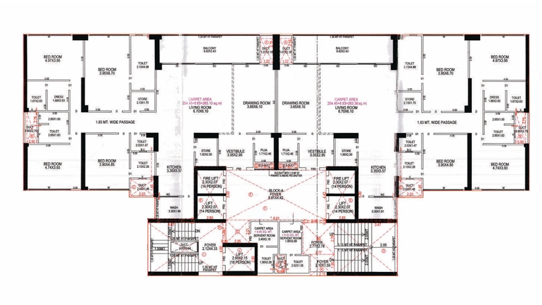 4 BHK Flat floor plan