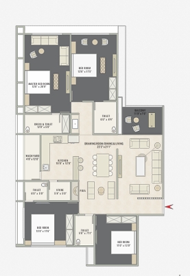 4 BHK Flat floor plan
