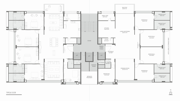 5 BHK Flat floor plan