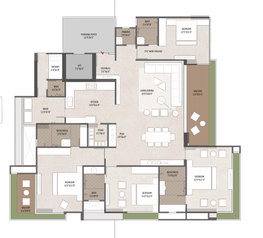 4 BHK Flat floor plan