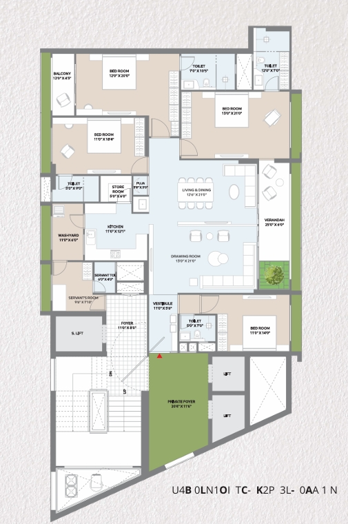 4 BHK Flat floor plan