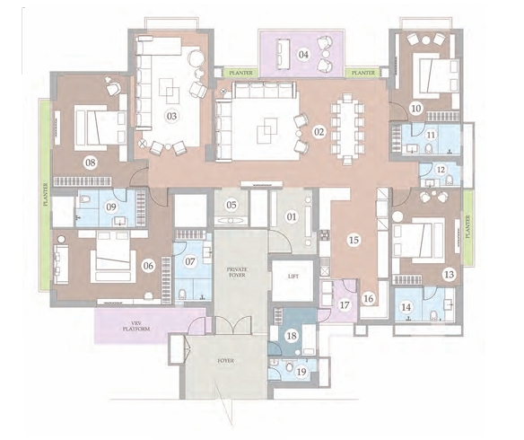 4 BHK flat floor plan