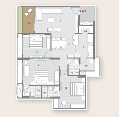 3 BHK Flat floor plan