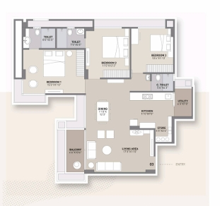 3 BHK Flat floor plan