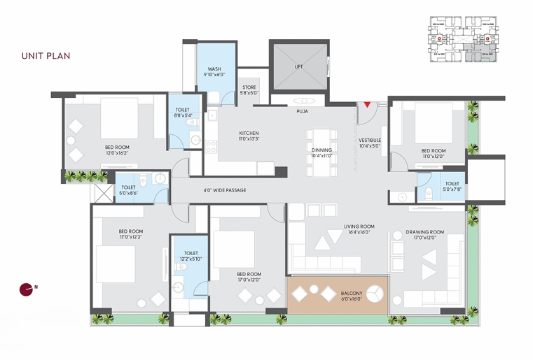 4 BHK Flat floor plan