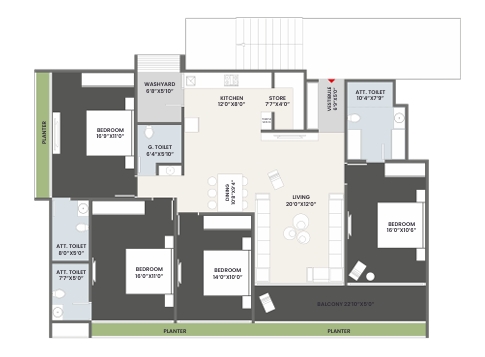 4 BHK Flat floor plan