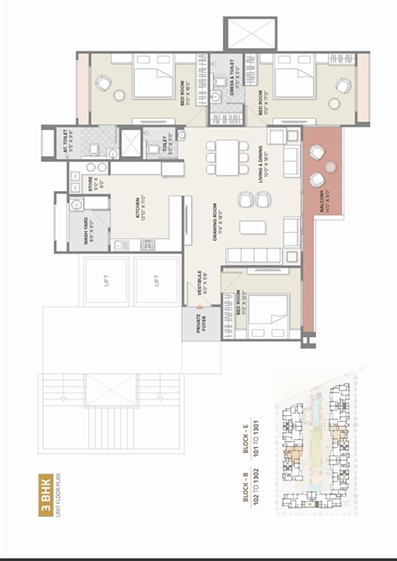 3 BHK Flat floor plan