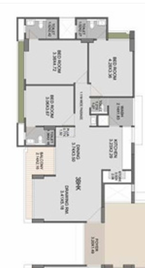 3 BHK Flat floor plan