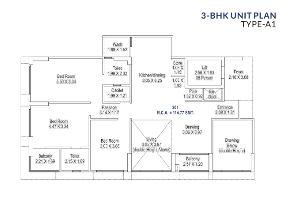 3 BHK Flat floor plan