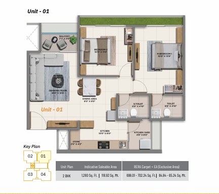 2 BHK Flat floor plan