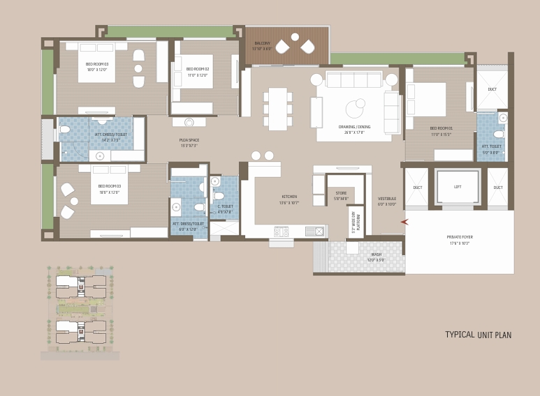 4 BHK Flat floor plan