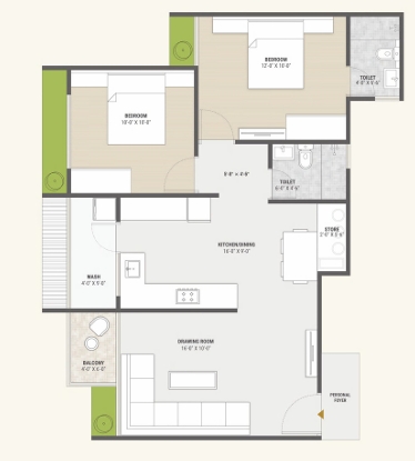 2 BHK Flat floor plan