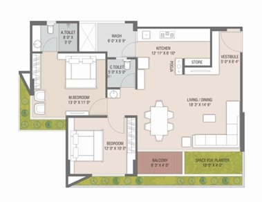 2 BHK Flat floor plan