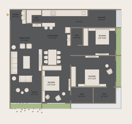3 BHK Flat floor plan