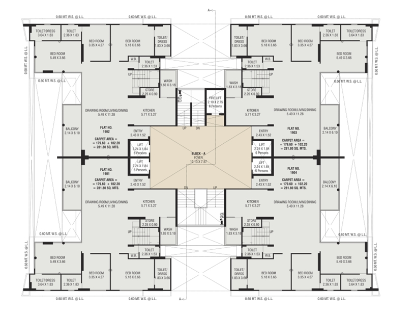 3 BHK Flat floor plan