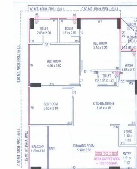 3 BHK Flat floor plan