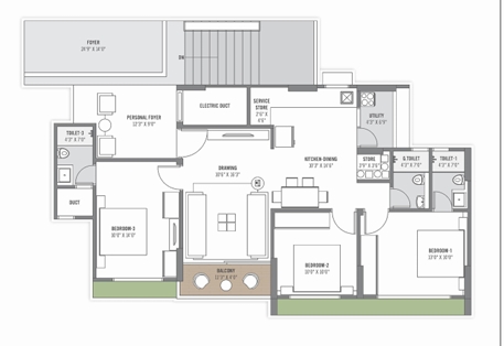 3 BHK Flat floor plan