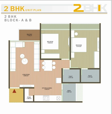 2 BHK Flat floor plan