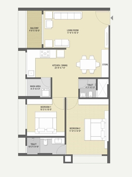 2 BHK Flat floor plan