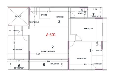 3 BHK Flat floor plan